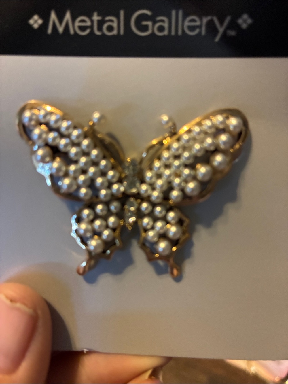 Gallery Gold-Tone Butterfly Brooch with White Pearls